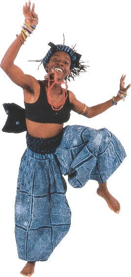 photograph of an African teenage girl dancing in traditional clothes