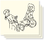Illustration of a drawing of two girls struggling over a bicycle.
