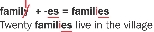 Illustration showing how to change the word family to families