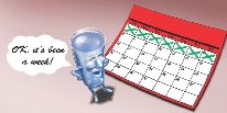 Illustration of an animated glass of water looking at a calendar with seven days crossed out