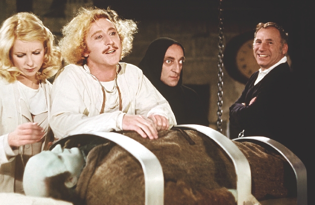 The movie Young Frankenstein is a comedy.The actor Gene Wilder plays Dr. Frankenstein.The director, Mel Brooks, is shown at the right.