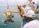 The robot is launched from a research ship.