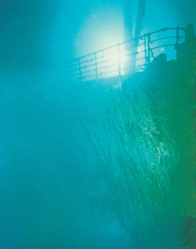 Photograph of a sunken ship in the ocean