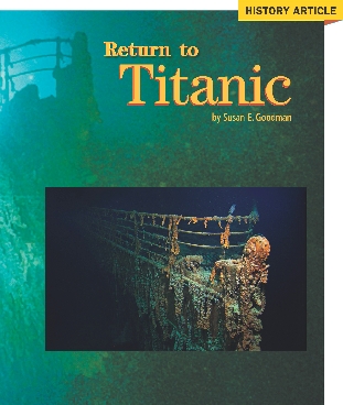 Photograph of the title page of the selection “Return to Titanic” showing an underwater view of the Titanic