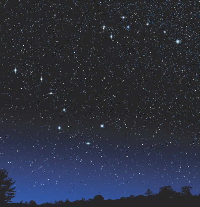 Illustration of a night sky with many stars, including the Big Dipper