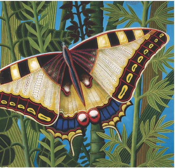 Critical Viewing: Design Why do you think the artist made the butterfly in this painting larger than the leaves?