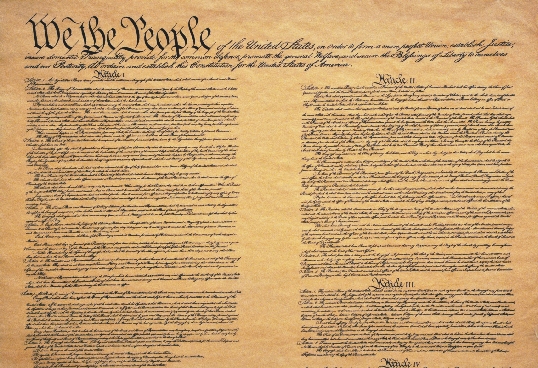 This shows the beginning of the U.S. Constitution. The actual document, including the Bill of Rights, is several pages. Some additional laws, or amendments, have been added more recently.