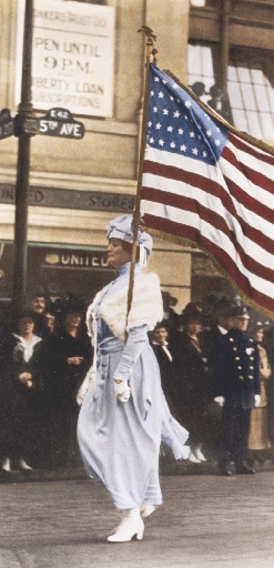 In the early 1900s, women protested to gain the right to vote. This photo shows Mrs. Herbert Carpenter leading a march on Fifth Avenue in New York City to gain women’s rights.