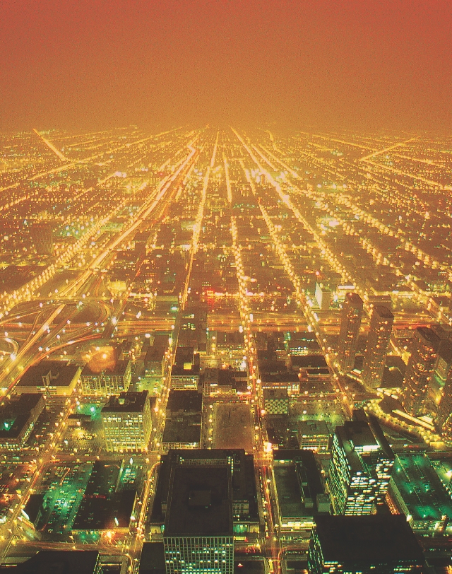 Photograph of a city's lights as seen from high up