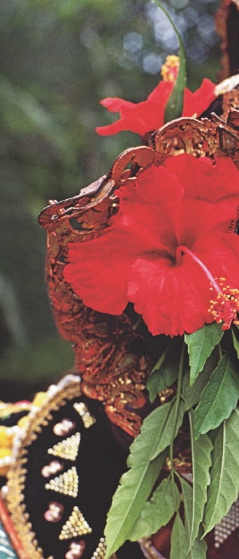 Photograph of the title page of the selection “Making Masks.” An elaborate, colorful mask is shown.